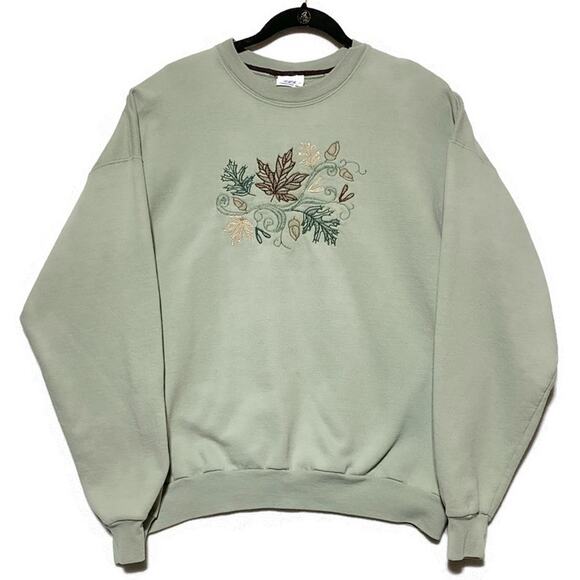 PFI Fashions Pullover Sweater Women's Size XL Light Green With Leaves and Acorn - Picture 9 of 9